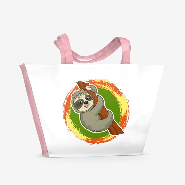 Пляжная сумка «Мультяшный ленивец на ветке»