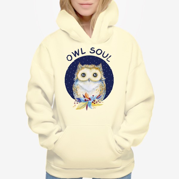 Худи «Сова в синем круге с надписью "Owl soul"»
