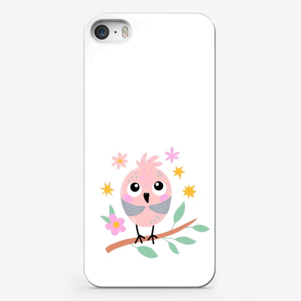 Чехол iPhone «Забавный розовый птенец на ветке»