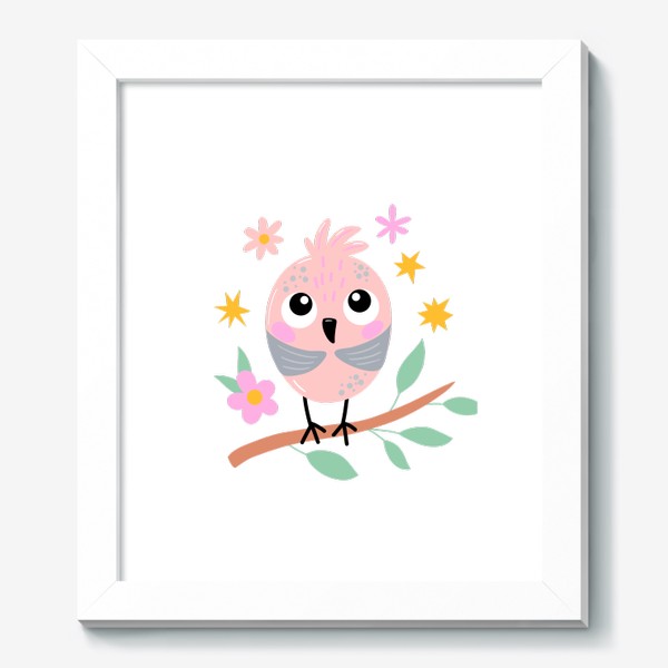 Картина «Забавный розовый птенец на ветке»