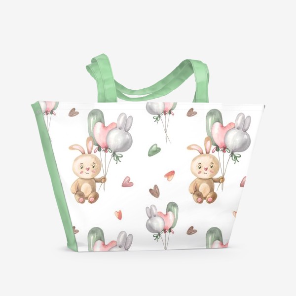 Пляжная сумка «Нежный детский принт с зайчиками, шариками и сердечками.»