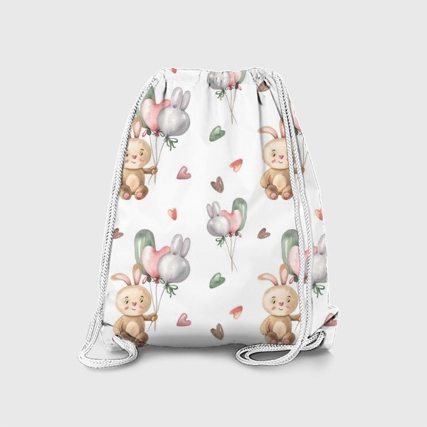 Рюкзак «Нежный детский принт с зайчиками, шариками и сердечками.»