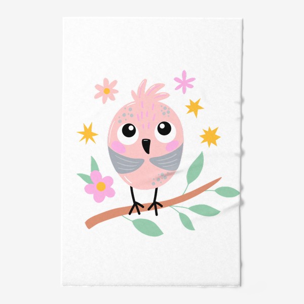 Полотенце «Забавный розовый птенец на ветке»