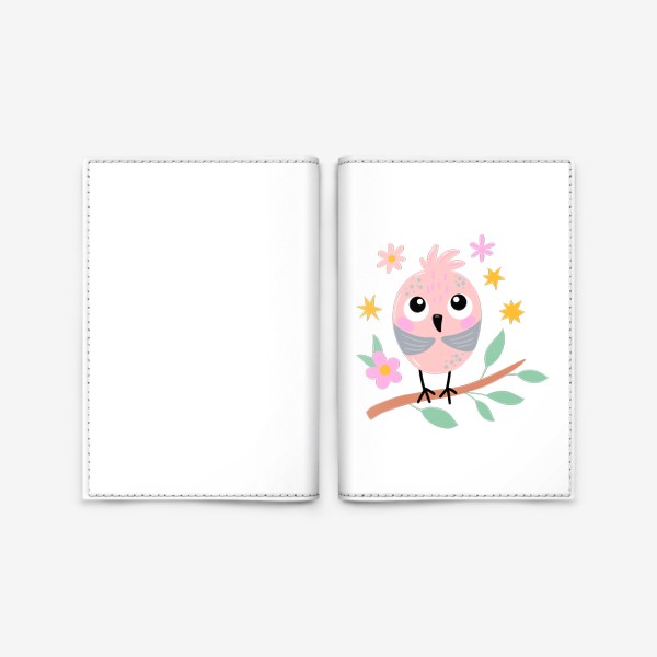Обложка для паспорта «Забавный розовый птенец на ветке»