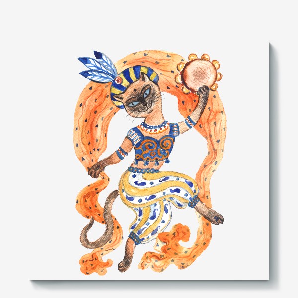 Холст «Новогодняя сиамская кошечка-танцовщица»