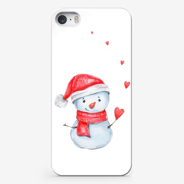Чехол iPhone «Снеговик в красной шапке и шарфе с сердечками. Новый 2023 год!»