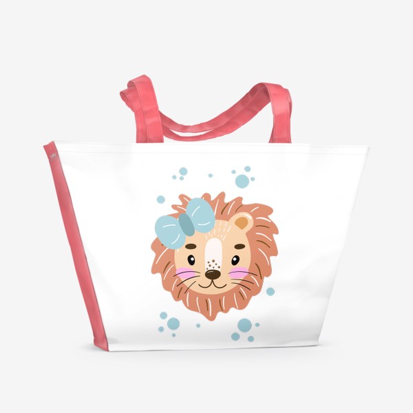 Пляжная сумка «Забавная мордочка льва с голубым бантиком»