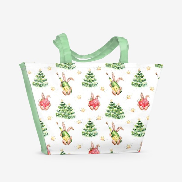 Пляжная сумка «Праздничные кролики с елкой и шампанским, Серия ушастые, Новый год 2023»
