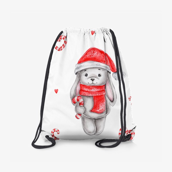 Рюкзак «Новогодний зайчик в красной шапке и шарфе с леденцами. Новый 2023 год!»
