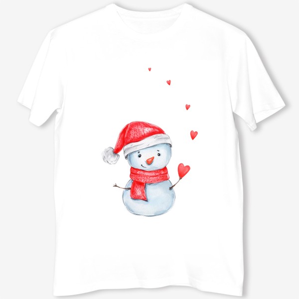 Футболка «Снеговик в красной шапке и шарфе с сердечками. Новый 2023 год!»