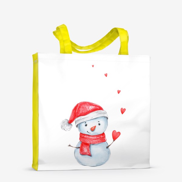 Сумка-шоппер «Снеговик в красной шапке и шарфе с сердечками. Новый 2023 год!»