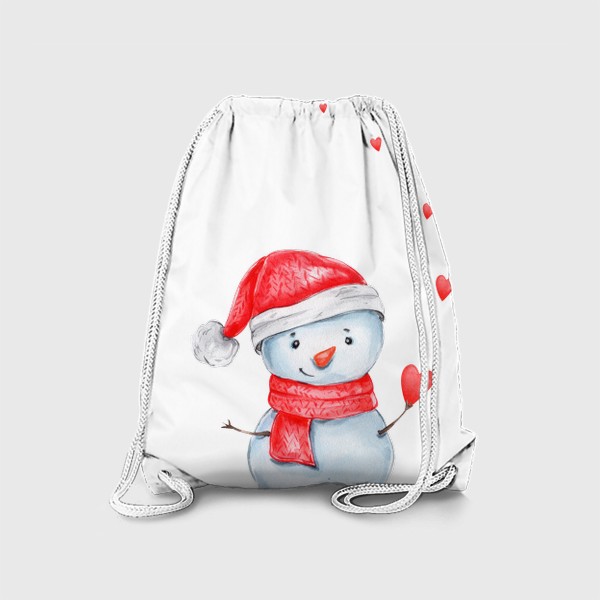 Рюкзак «Снеговик в красной шапке и шарфе с сердечками. Новый 2023 год!»