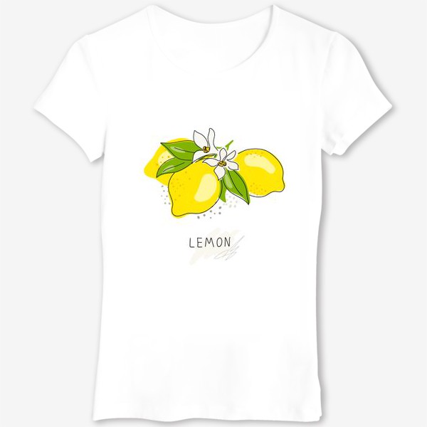 Футболка &laquo;Рисованный лимон с цветами на белом фоне. Скетч&raquo;