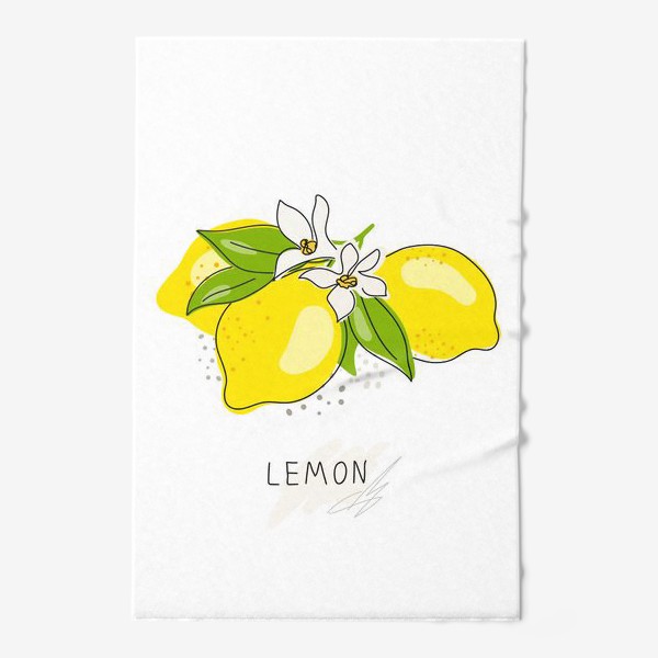 Полотенце «Рисованный лимон с цветами на белом фоне. Скетч»