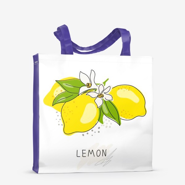 Сумка-шоппер &laquo;Рисованный лимон с цветами на белом фоне. Скетч&raquo;