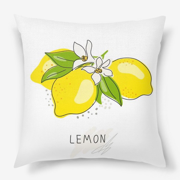 Подушка «Рисованный лимон с цветами на белом фоне. Скетч»