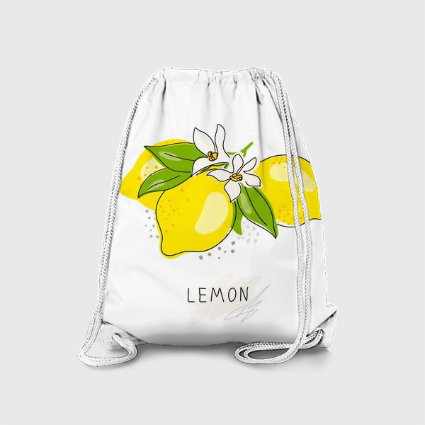 Рюкзак «Рисованный лимон с цветами на белом фоне. Скетч»