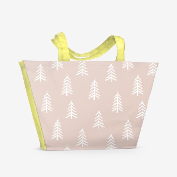 Пляжная сумка «новогодний узор из елок на бежевом. скатерть»