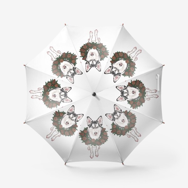 Зонт «Новый год Хаски венок шишки»