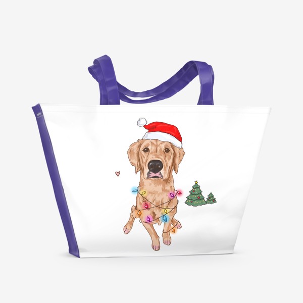 Пляжная сумка &laquo;Новый год Собака Ретривер в гирлянде Ёлочка&raquo;