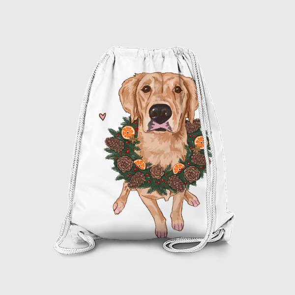 Рюкзак «Новый год Собака Ретривер в венке Мандарины»