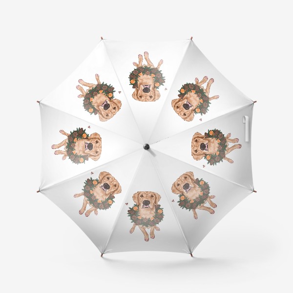 Зонт «Новый год Собака Ретривер в венке Мандарины»