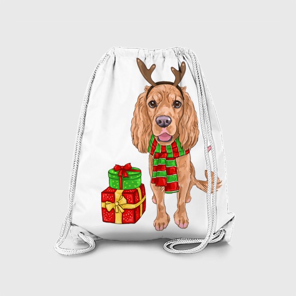 Рюкзак «Новый Год Спаниель Олень с подарками Собаки»