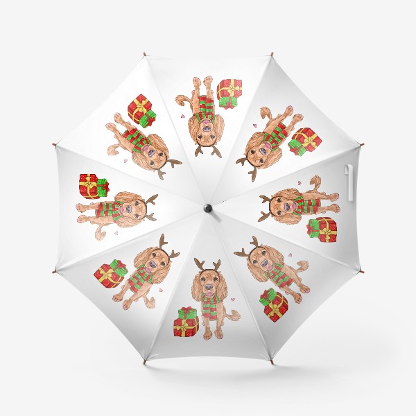 Зонт «Новый Год Спаниель Олень с подарками Собаки»