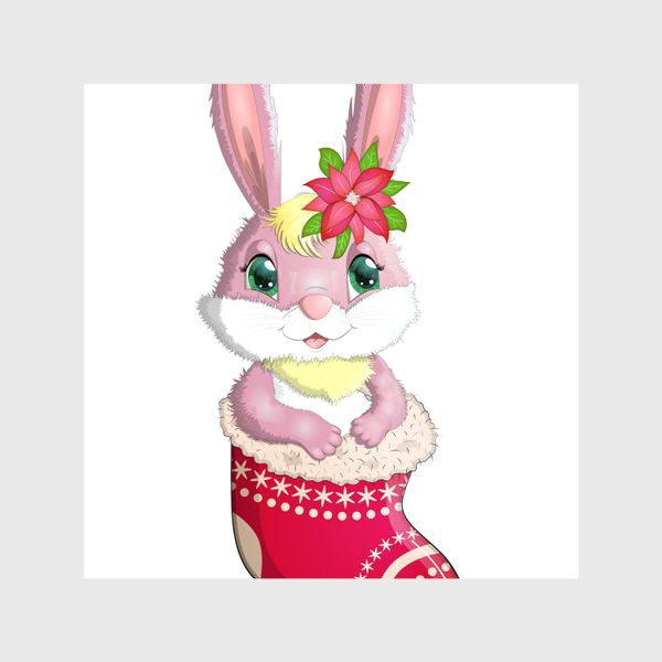 Шторы «Кролик розовый девочка в рождественском сапожке. Символ 2023 Нового года»