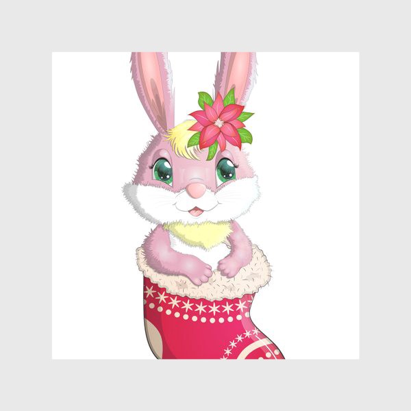 Скатерть «Кролик розовый девочка в рождественском сапожке. Символ 2023 Нового года»