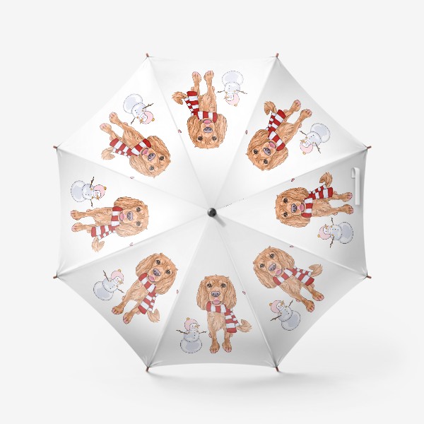 Зонт «Новый Год Спаниель и Снеговик»