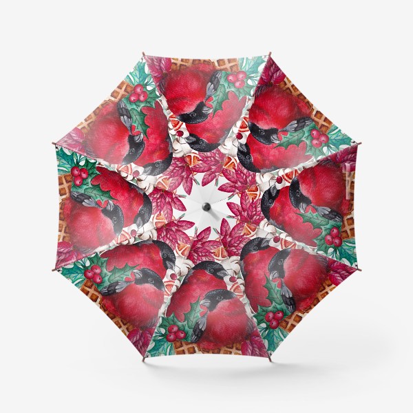 Зонт «новогодние снегири в рожке»