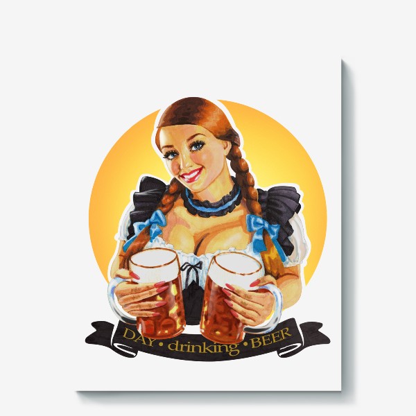 Холст «День пить пиво! Пинап девушка с пивом»