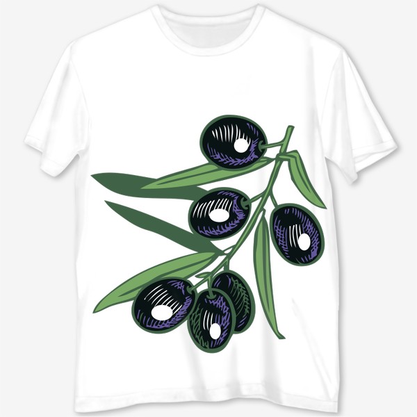 Футболка с полной запечаткой «ветка оливы маслины черные вектор»
