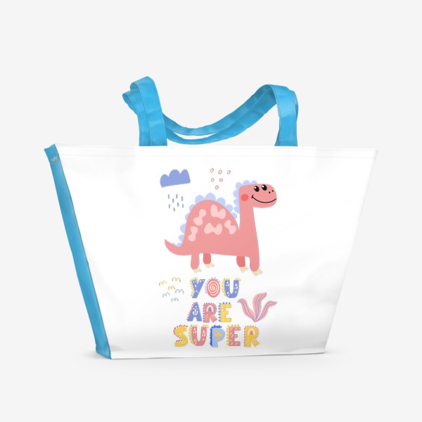 Пляжная сумка «Розовый динозавр с надписью - You are super»