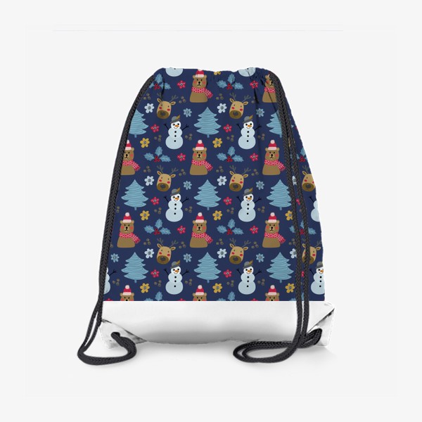 Рюкзак «Зимний детский паттерн на синем фоне»