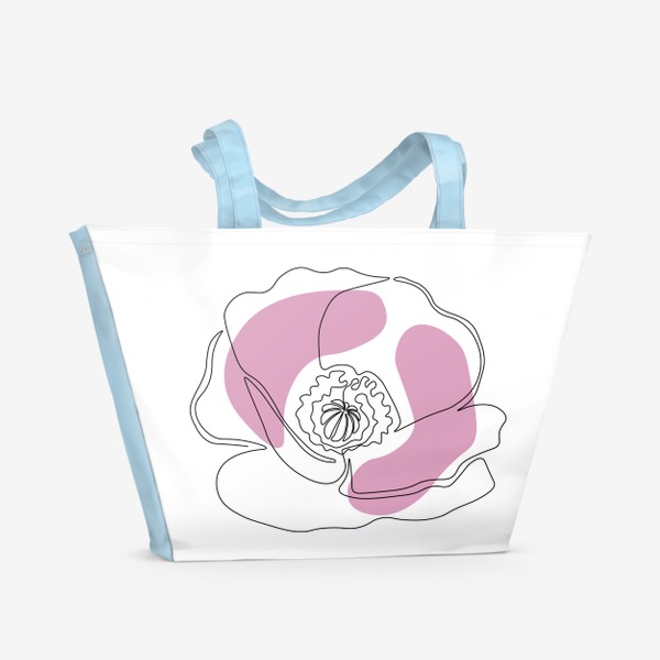 Пляжная сумка «цветок мак в стиле минимализма, одной линии, монолиния»