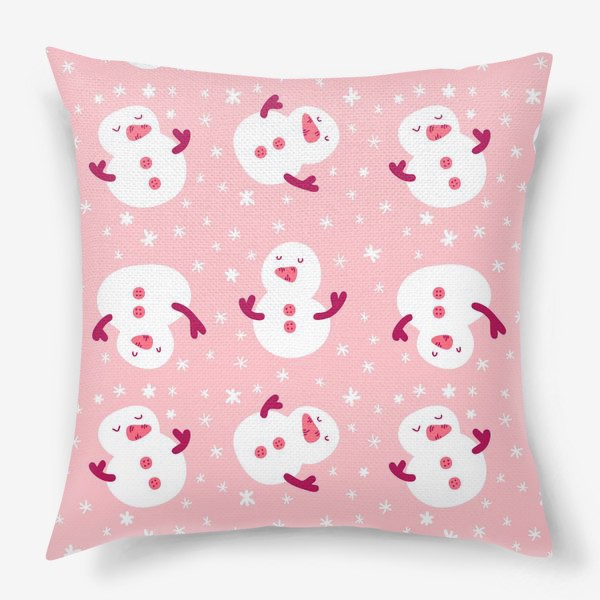 Подушка «Танцующие снеговички, розовый»