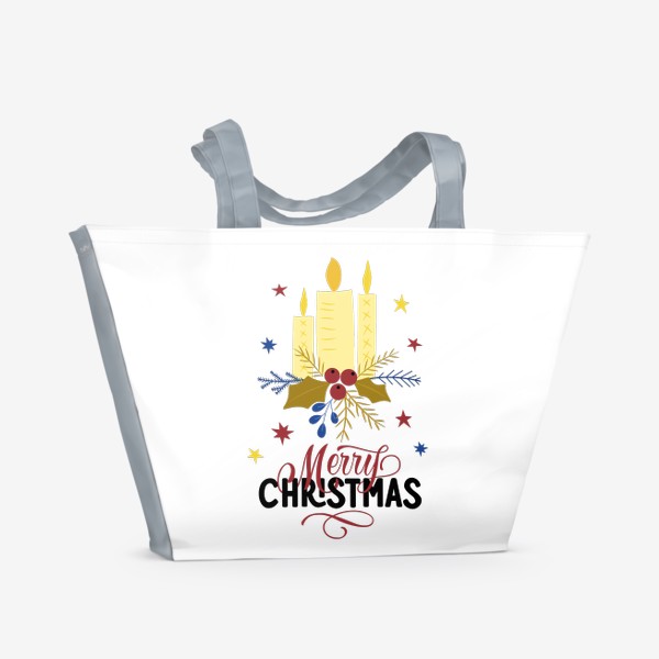Пляжная сумка «Рождественский постер со свечами и надписью»
