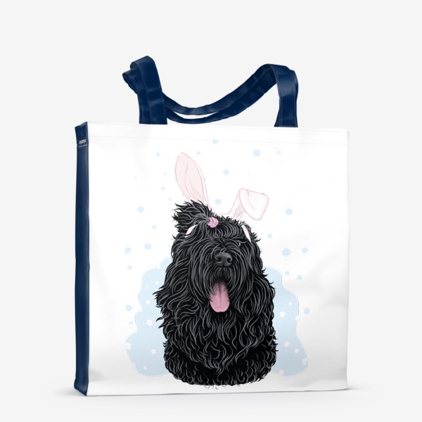 Сумка-шоппер &laquo;Русский черный терьер (черныш) с милыми ушками и снегом (кролик, год кролика, символ года)&raquo;