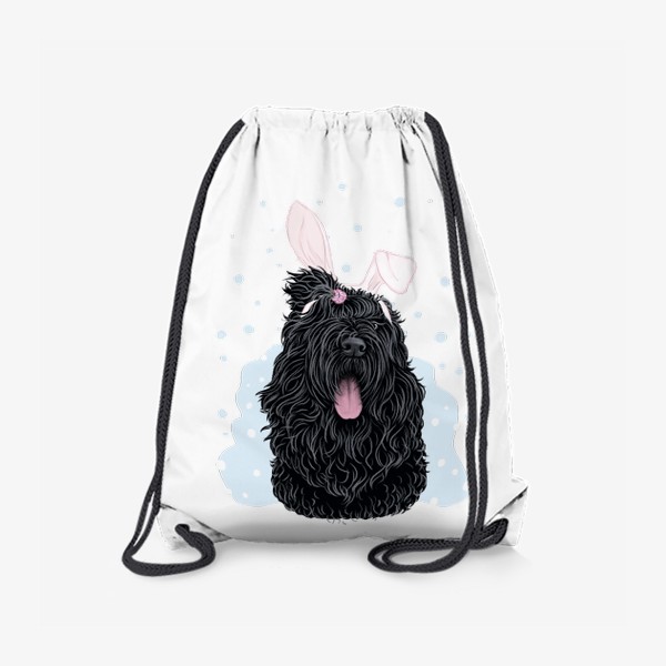 Рюкзак «Русский черный терьер (черныш) с милыми ушками и снегом (кролик, год кролика, символ года)»