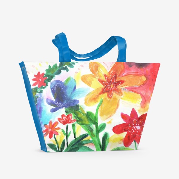 Пляжная сумка &laquo;Цветущий луг, летняя поляна в цветах. Акварель, акварельная работа.&raquo;
