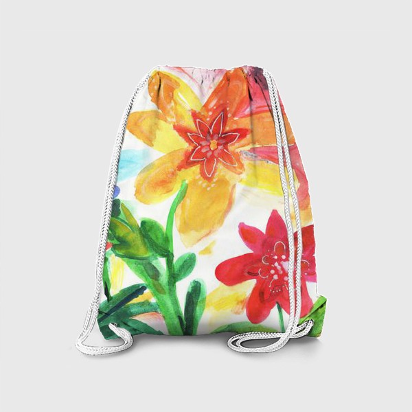 Рюкзак «Цветущий луг, летняя поляна в цветах. Акварель, акварельная работа.»