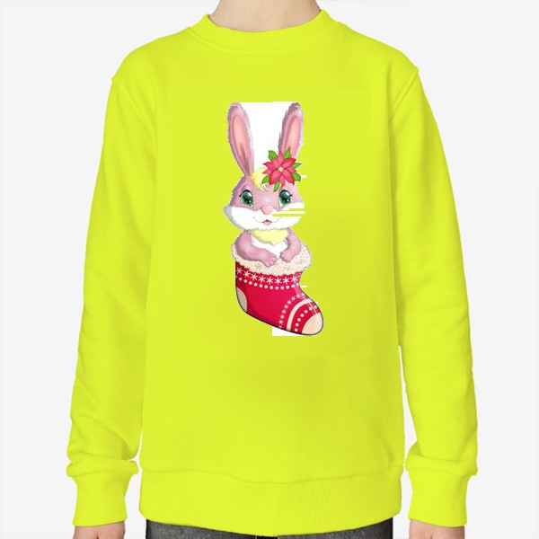 Свитшот «Кролик розовый девочка в рождественском сапожке. Символ 2023 Нового года»