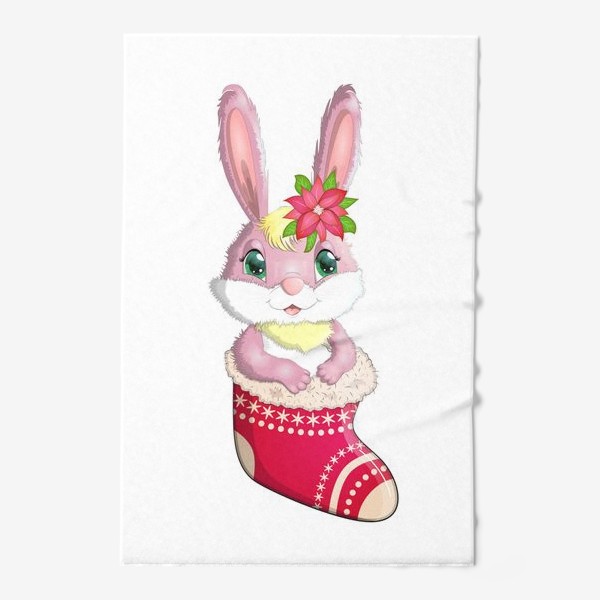 Полотенце «Кролик розовый девочка в рождественском сапожке. Символ 2023 Нового года»