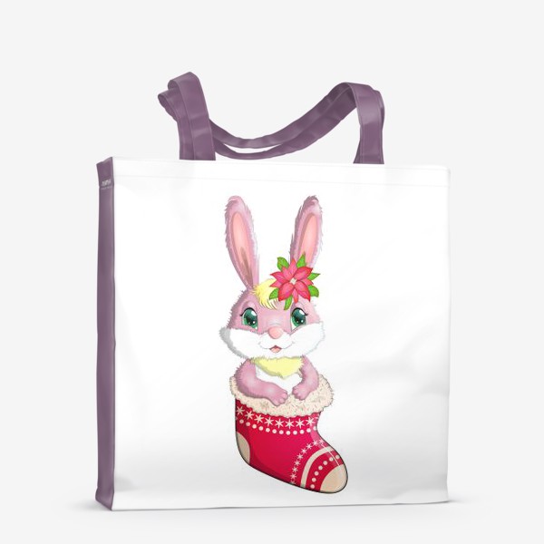 Сумка-шоппер «Кролик розовый девочка в рождественском сапожке. Символ 2023 Нового года»
