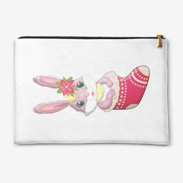 Косметичка «Кролик розовый девочка в рождественском сапожке. Символ 2023 Нового года»