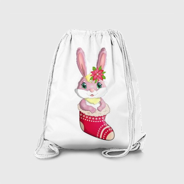 Рюкзак «Кролик розовый девочка в рождественском сапожке. Символ 2023 Нового года»