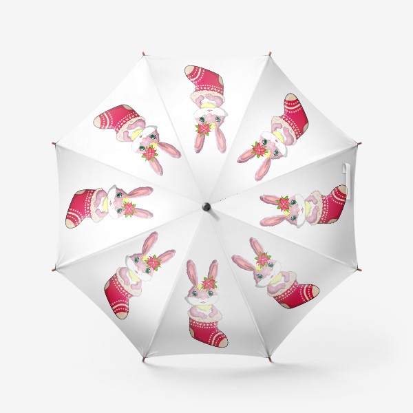 Зонт «Кролик розовый девочка в рождественском сапожке. Символ 2023 Нового года»