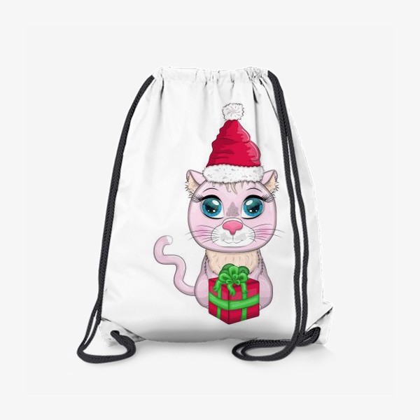 Рюкзак «Символ 2023 Нового года, кот в шапке Деда Мороза с подарком»